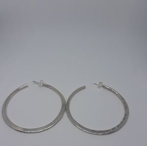 Sterling Silver 925 Flat Hammered Hoops